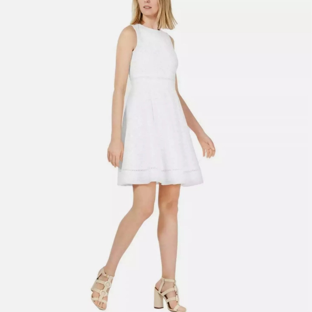 Calvin Klein Cotton White Eyelet A-Line Dress